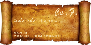 Csákó Ferenc névjegykártya